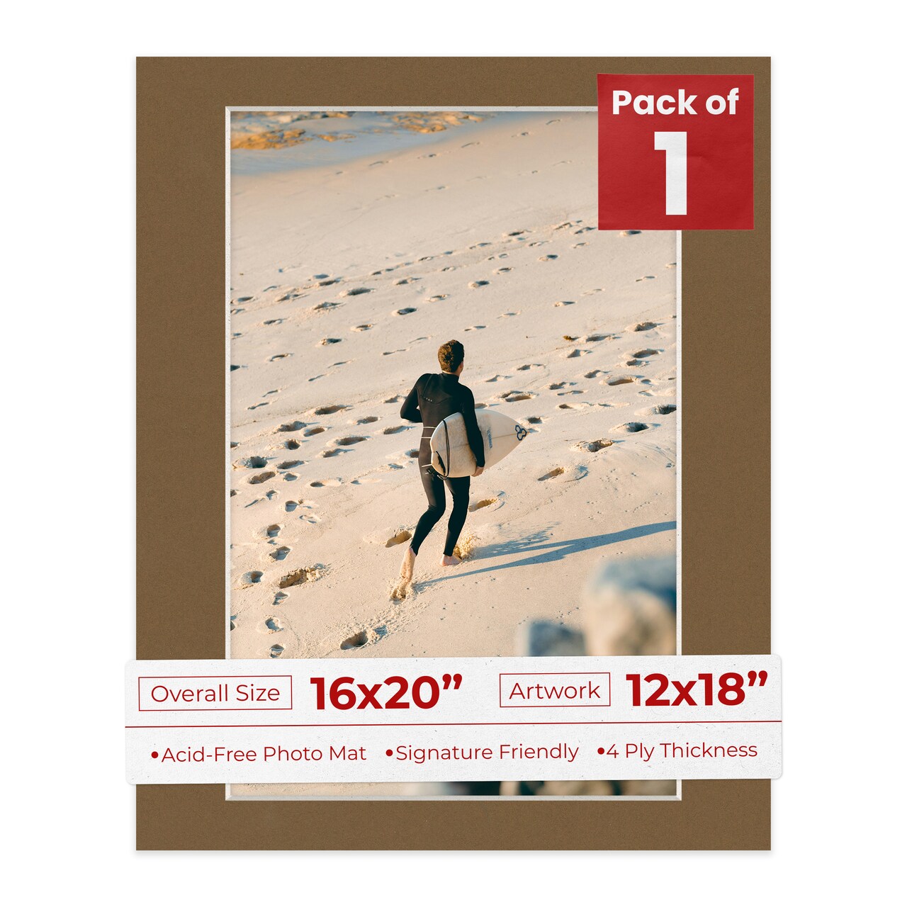 Aged Oak Brown Mat Board for 16x20 Frames - Fits 12x18 Photos